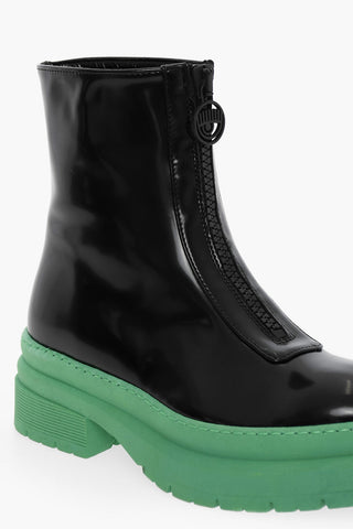 Vegan Leather GUMMY Boots With Front Zip Closure And Contrasting Sole