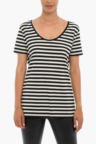Striped Cotton T-Shirt with Back Print