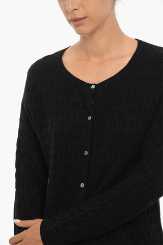 Cardigan Girocollo in Lana e Cashmere a Tinta Unita