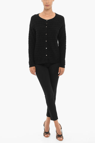 Cardigan Girocollo in Lana e Cashmere a Tinta Unita