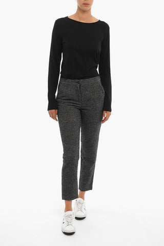 Pantaloni Motivo Herringbone in Misto Lana