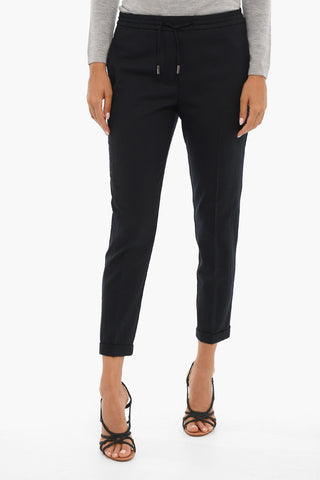 Solid Color Casual Pants with Drawstring Waist