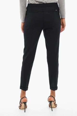 Solid Color Casual Pants with Drawstring Waist