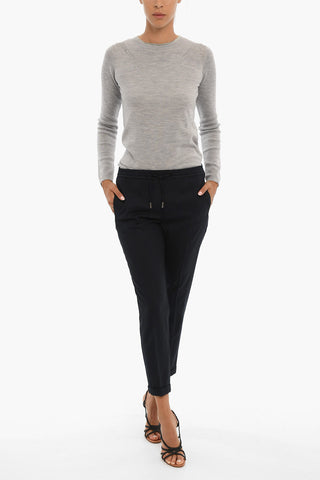 Solid Color Casual Pants with Drawstring Waist