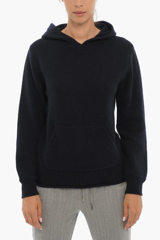 Wool Sweater with Hood and Patch Pocket