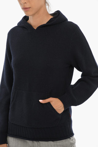 Wool Sweater with Hood and Patch Pocket
