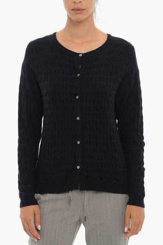 Solid Color Wool and Cashmere Crew-neck Cardigan