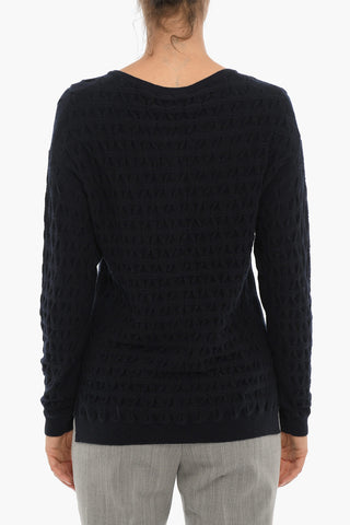 Solid Color Wool and Cashmere Crew-neck Cardigan