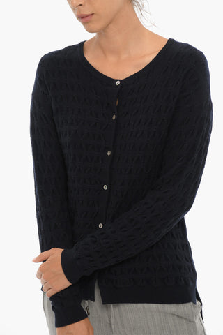 Solid Color Wool and Cashmere Crew-neck Cardigan