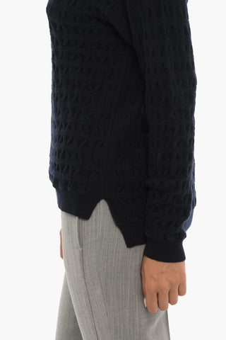 Solid Color Wool and Cashmere Crew-neck Cardigan