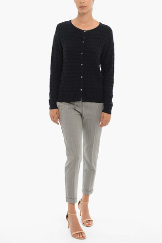 Solid Color Wool and Cashmere Crew-neck Cardigan