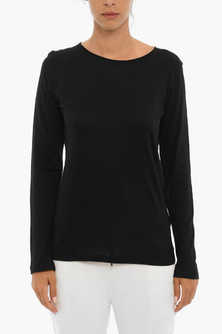 T-Shirt in Cotone e Cashmere a Manica Lunga 