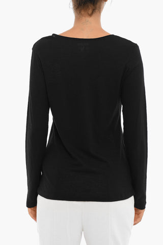 T-Shirt in Cotone e Cashmere a Manica Lunga 