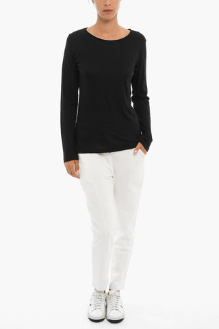 T-Shirt in Cotone e Cashmere a Manica Lunga 