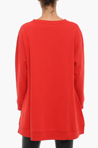 Solid Color Crew-neck Sweatshirt with Side Slit