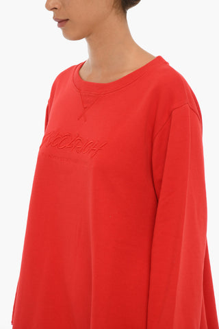 Solid Color Crew-neck Sweatshirt with Side Slit