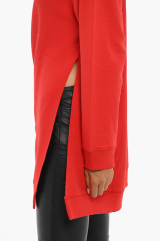 Solid Color Crew-neck Sweatshirt with Side Slit