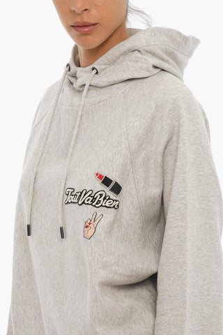 Raglan Sleeve Hoodie with Fleeced Inner and Embroideries