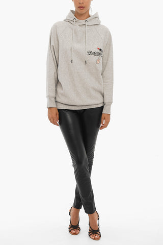 Raglan Sleeve Hoodie with Fleeced Inner and Embroideries