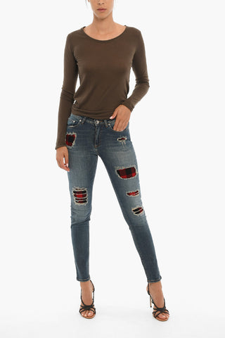 Distressed MARTEN Jeans with Patch in Buffalo Motif 12cm