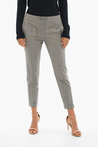 Pantaloni Motivo Herringone con Elastico in Vita ed Orlo con Risvolto