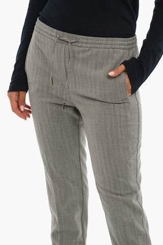 Pantaloni Motivo Herringone con Elastico in Vita ed Orlo con Risvolto