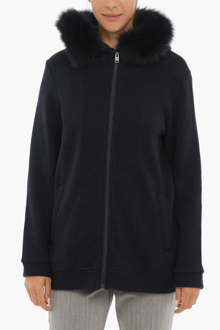 Knitted Jacket with Real Fur On the Hood