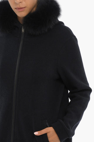 Knitted Jacket with Real Fur On the Hood