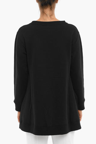 Fleeced Cotton Crew-neck Sweatshirt with Side Slits