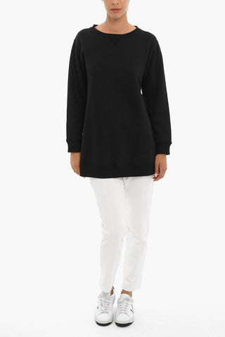 Fleeced Cotton Crew-neck Sweatshirt with Side Slits