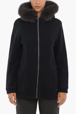 Knitted Jacket with Real Fur On the Hood