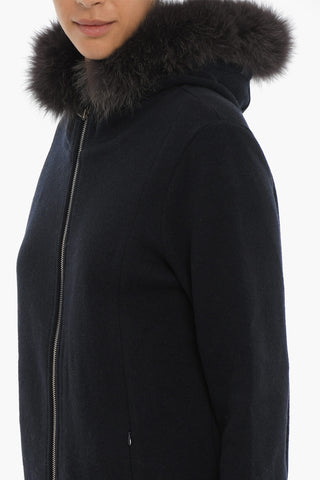 Knitted Jacket with Real Fur On the Hood