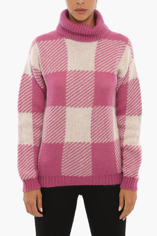 Two-Tone Checked Turtle-neck Sweater