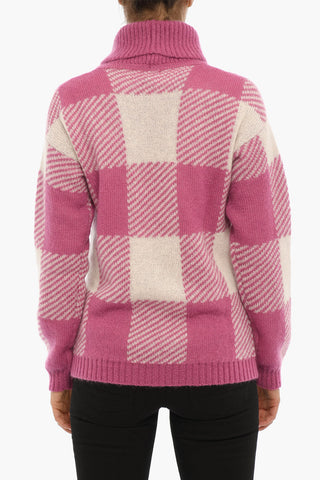 Two-Tone Checked Turtle-neck Sweater