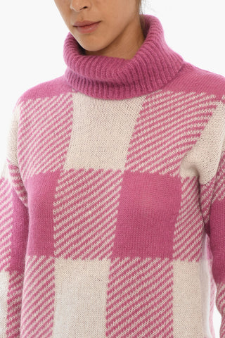 Two-Tone Checked Turtle-neck Sweater