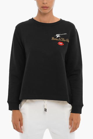 Crew-neck T-Shirt with Fleeced Inner and Contrasting Patches