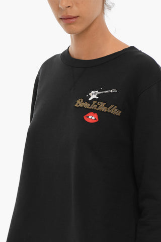Crew-neck T-Shirt with Fleeced Inner and Contrasting Patches