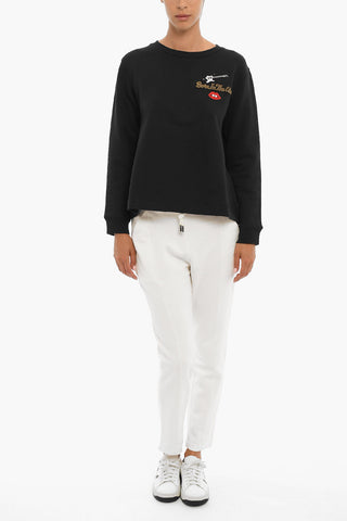 Crew-neck T-Shirt with Fleeced Inner and Contrasting Patches