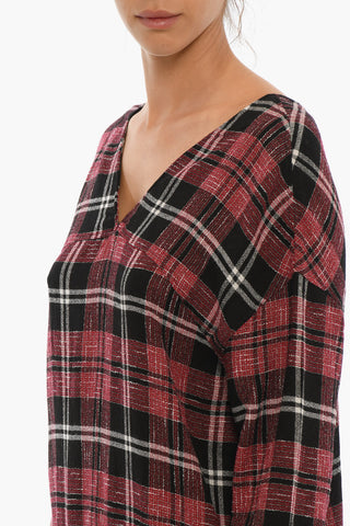 Vestito WINTER CREPE Motivo Plaid a Manica Lunga con Scollo a V