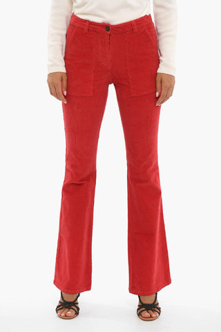 Pantaloni Bootcut in Velluto a Coste con Passanti