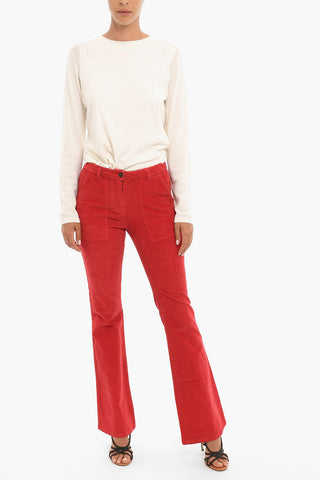 Pantaloni Bootcut in Velluto a Coste con Passanti