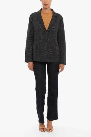 Two-Tone Wool Blend Blazer with Flap Pockets