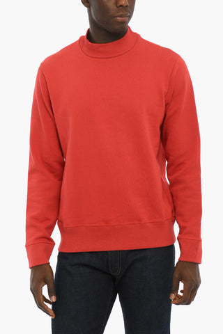 Solid Color Brushed Cotton Mock Neck Sweatshirt