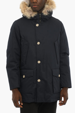Solid Color Down Jacket with Real Fur Trimming