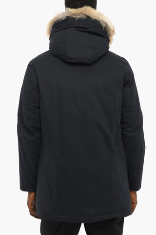 Solid Color Down Jacket with Real Fur Trimming