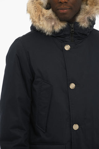 Solid Color Down Jacket with Real Fur Trimming