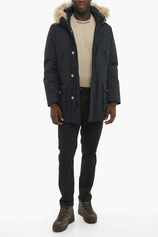 Solid Color Down Jacket with Real Fur Trimming