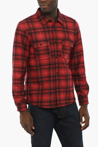 Camicia in Misto Lana Motivo Plaid con Doppio Taschino