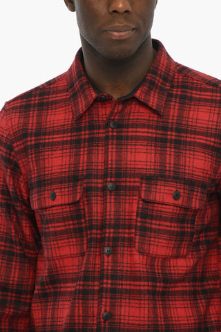 Camicia in Misto Lana Motivo Plaid con Doppio Taschino