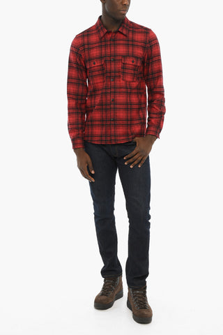 Camicia in Misto Lana Motivo Plaid con Doppio Taschino